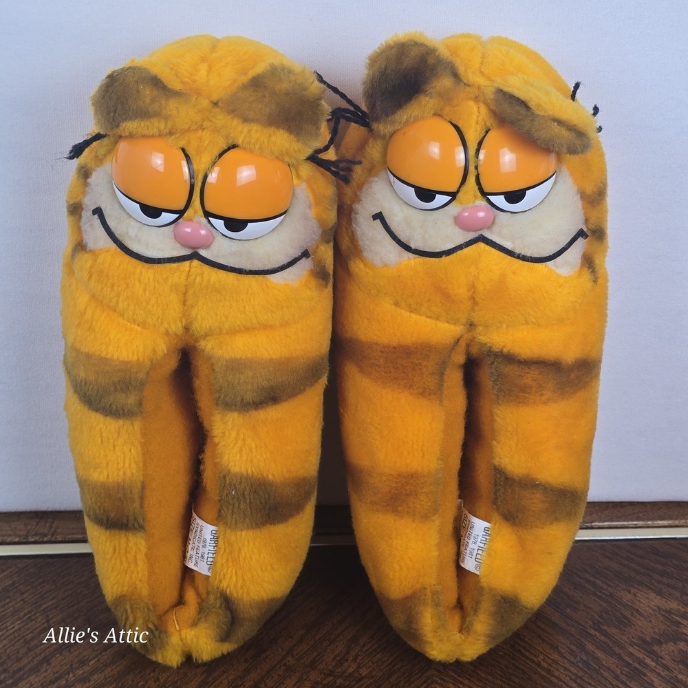 Vintage Garfield Slippers Plush Orange Cat Shoes Size 7-8 Mens Womens Kids 1981